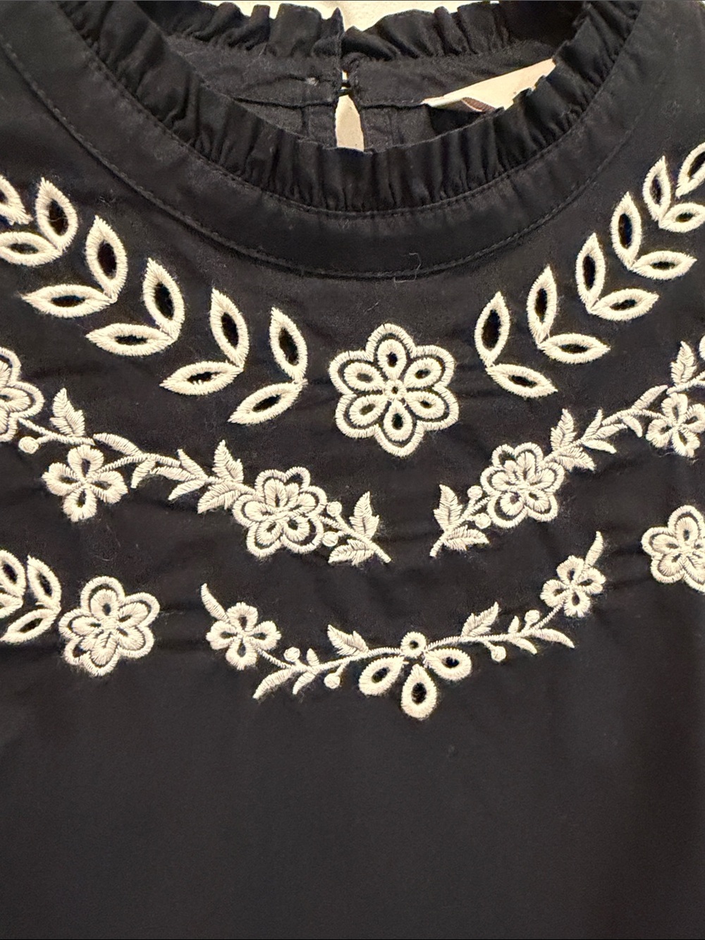 LOFT Black Blouse with White Floral Embroidery - Picture 5 of 6